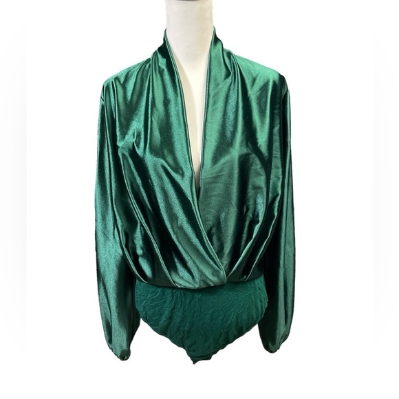 Nellie Mae Tops - Nellie Mae Emerald Green Consequences Bodysuit, Size 2XL, Sleek Satin Holiday